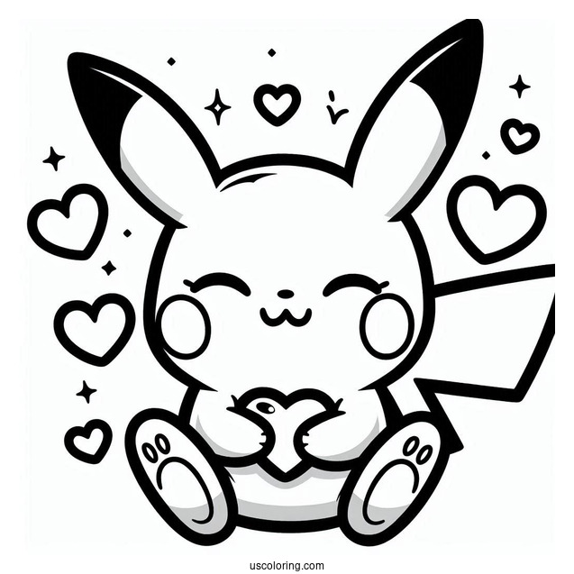 Cute Coloring Page Of Easy Pikachu With Love Hearts For Preschoolers