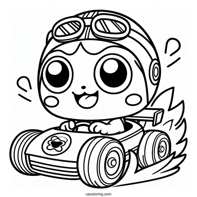Detailed Pororo Coloring Page Of Crong In A Race Car
