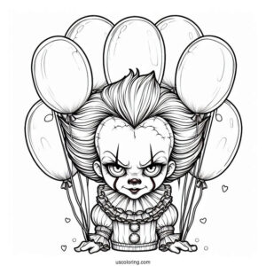 Pennywise Surrounded By Balloons Coloring Page