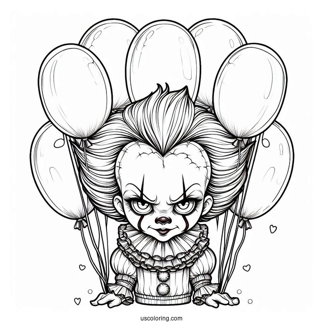 Pennywise Surrounded By Balloons Coloring Page