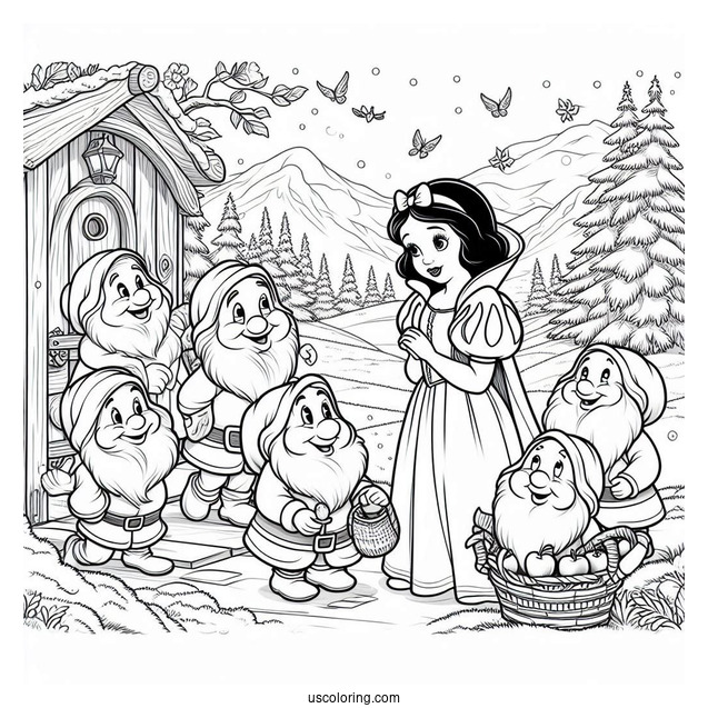 The Seven Dwarfs With Snow White To Color