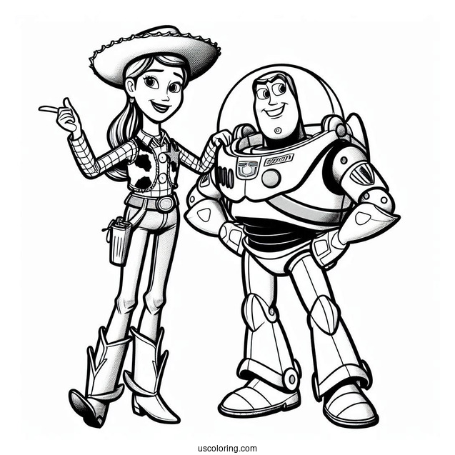 Pixar Coloring Page of Woody And Buzz Lightyear For Kids