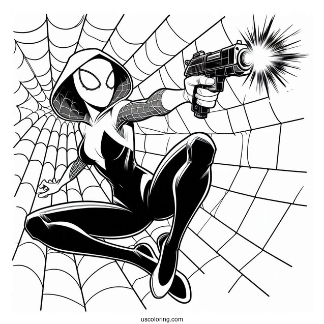 Spider-Gwen Coloring Page Shooting Webs For Kids