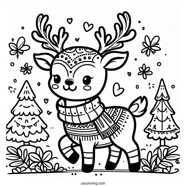 Super Cute Reindeer Coloring Page For Toddlers