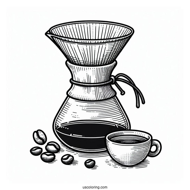 Coffee Coloring Pages Of Outline Of Chemex Coffee Maker With Filter And Bowl Of Beans