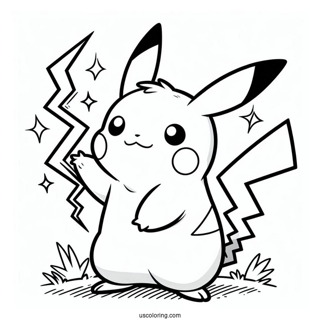 Easy Pikachu With Electricity Coloring Page