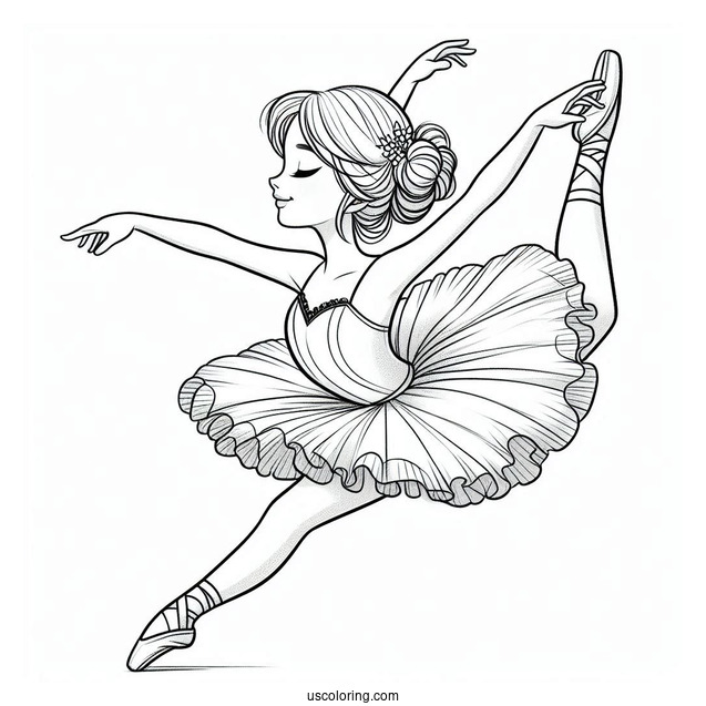 Ballerina Leaping Through The Air Coloring Sheet