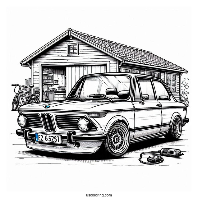 BMW Coloring Page 2002tii In Garage For Kids
