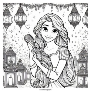 Rapunzel Brushing Hair With Lanterns In The Background