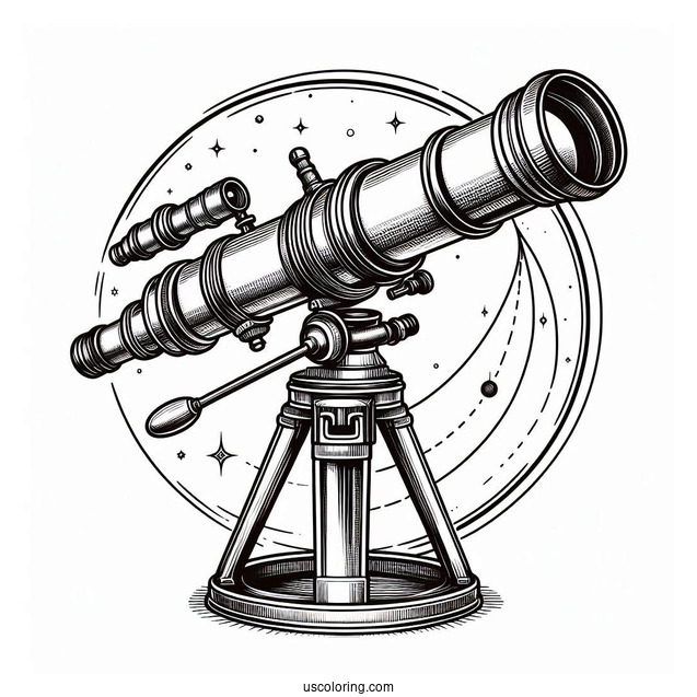 Science Coloring Page Of Detailed Refractor Telescope