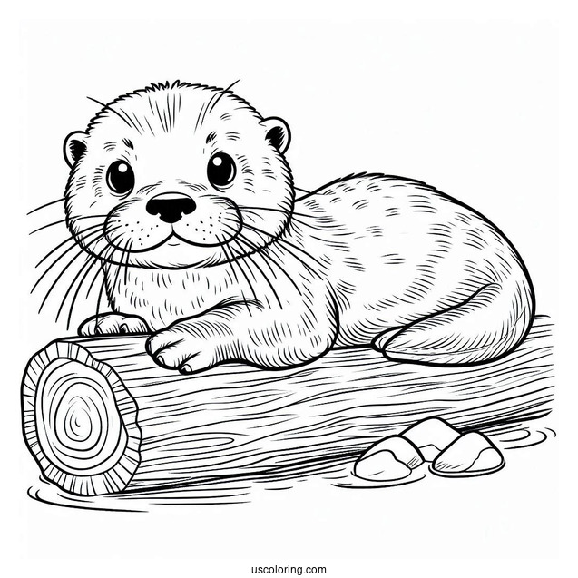 Otter Coloring Page Floating On Log