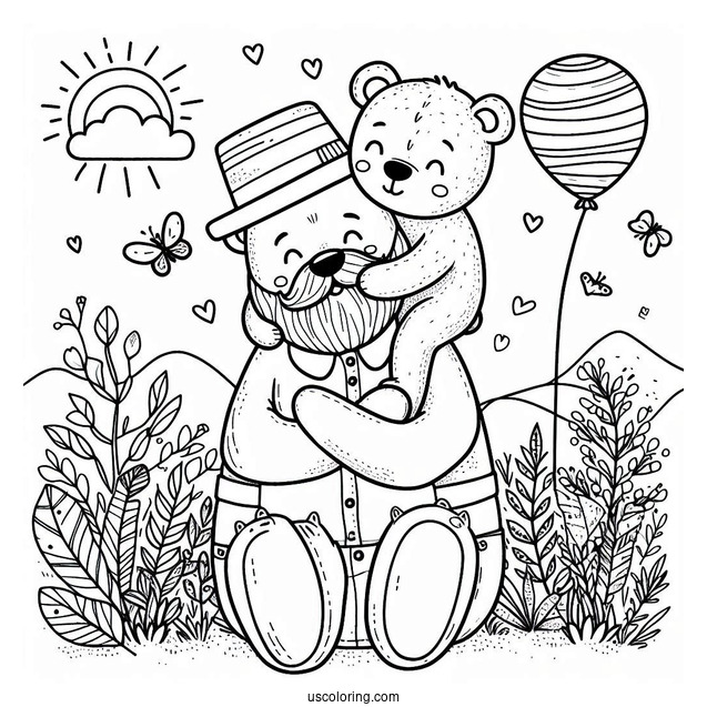 Baby Bear On Papa Bear's Shoulder On Father s Day Coloring Page For Kids