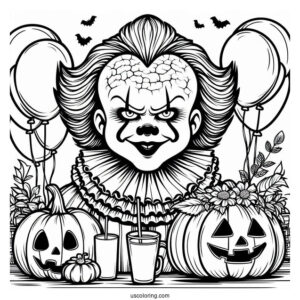 Smiling Pennywise Coloring Page In Halloween