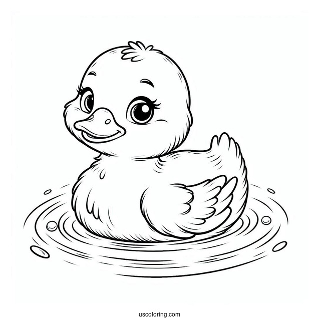 Adorable Duckling Floating In Pond