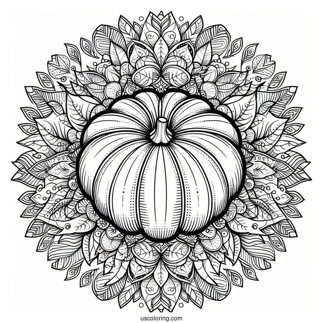 Top View Pumpkin Coloring Page Mandala With Floral Design