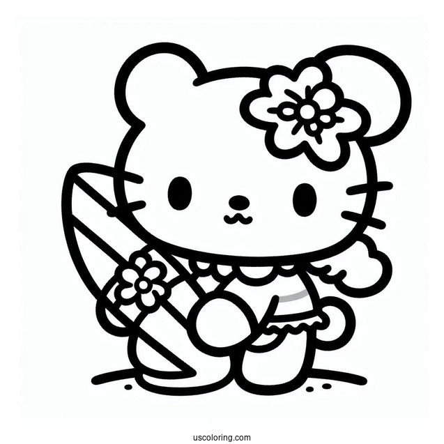 Sanrio Coloring Pages Of Kuromi Holding Surfboard
