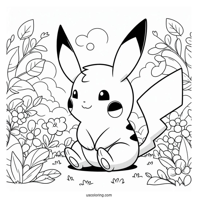 Raichu Coloring Page Sitting In The Garden