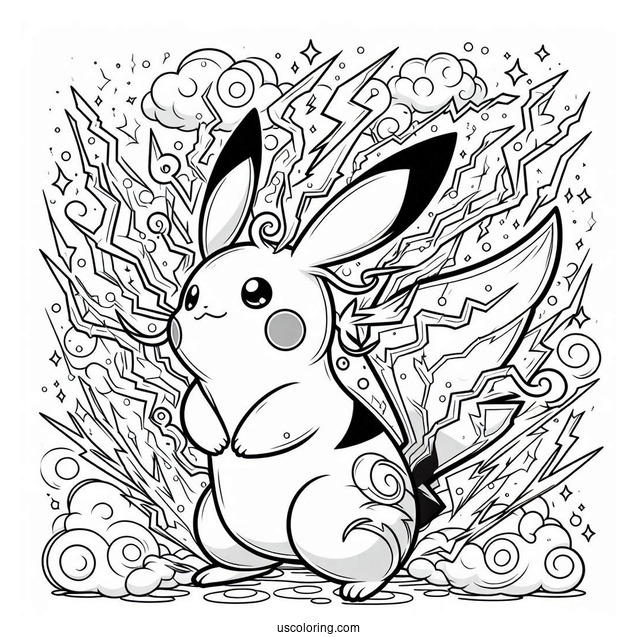 Detailed Mega Raichu Coloring Page Surrounded By Lightning