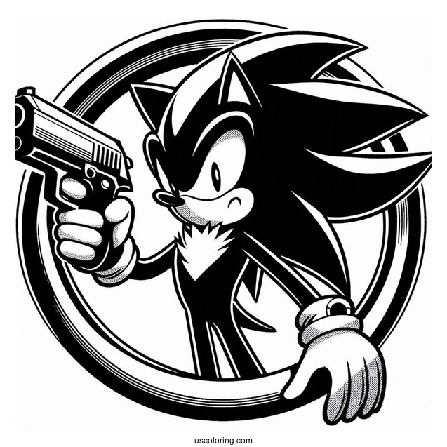 Shadow Coloring Page Of Holding Gun While Inside Ring