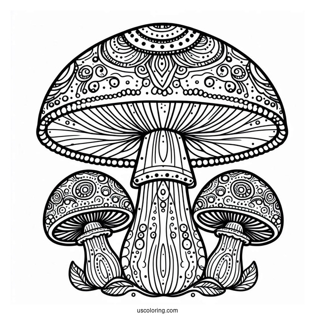 Complex Mushroom Coloring Page Mandala