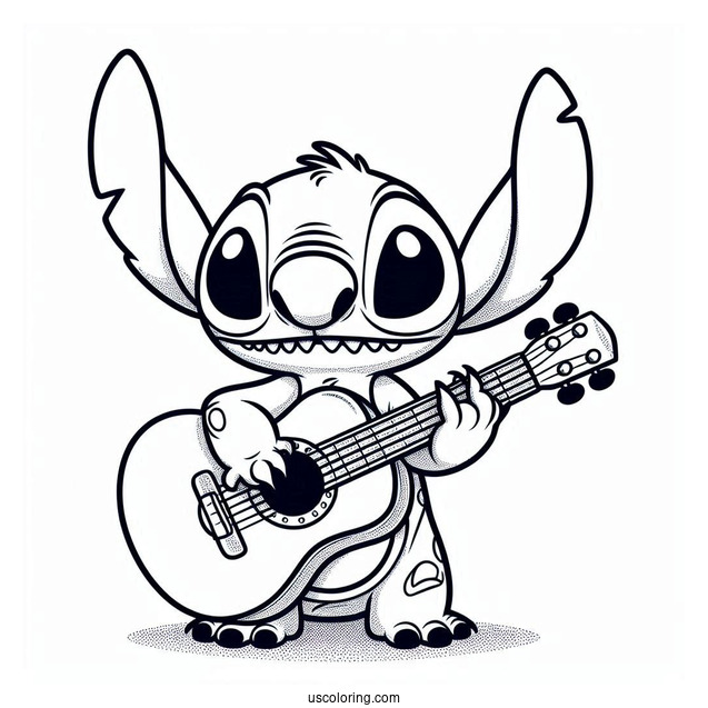 Elvis Stitch Playing Guitar Coloring Sheet