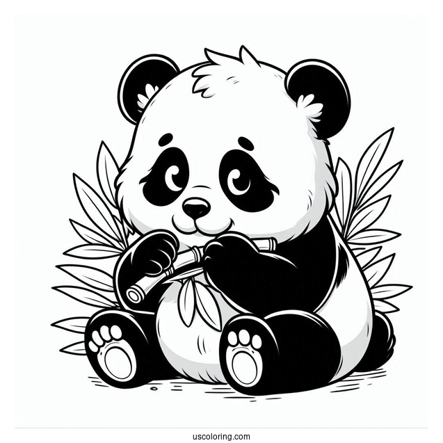 Baby Panda Eating Bamboo Coloring Page