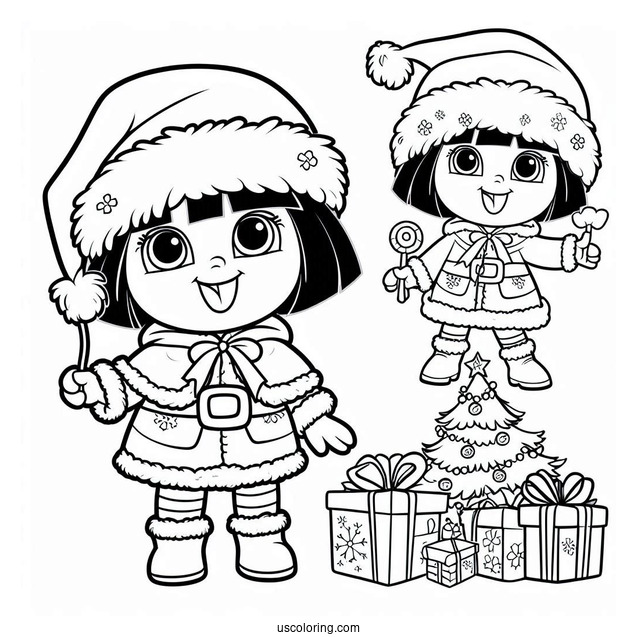 Dora Dressed In a Santa Suit Coloring Page