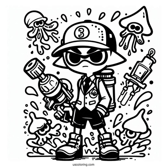 Agent 3 Using Hero Shot Splatoon Coloring Page