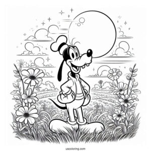 Goofy Standing With Pluto Coloring Page In Field