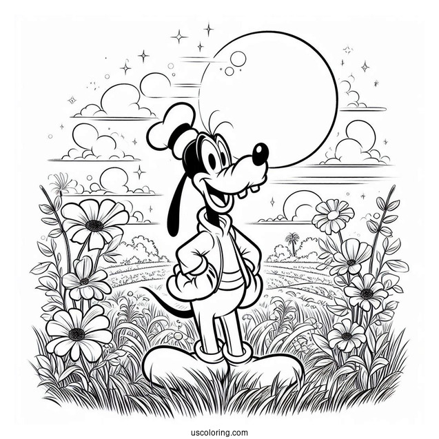 Goofy Standing With Pluto Coloring Page In Field