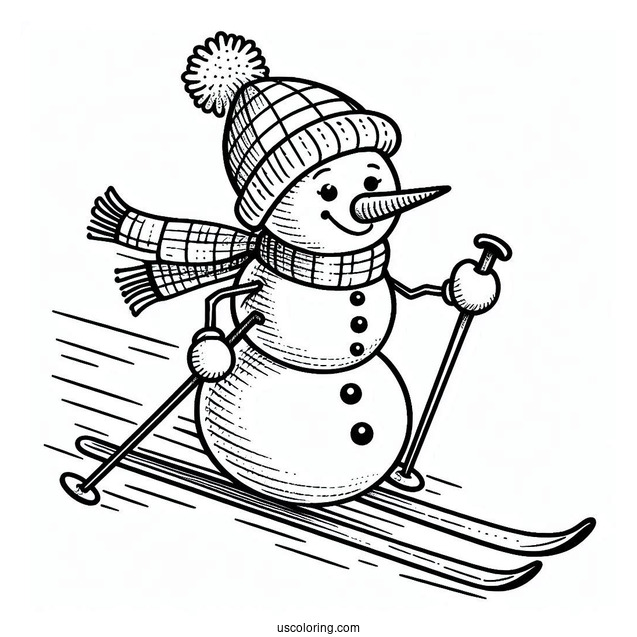 Adorable Snowman Skiing With Long Carrot Nose
