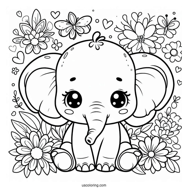 Cute Elephant With Big Ears Coloring Sheet