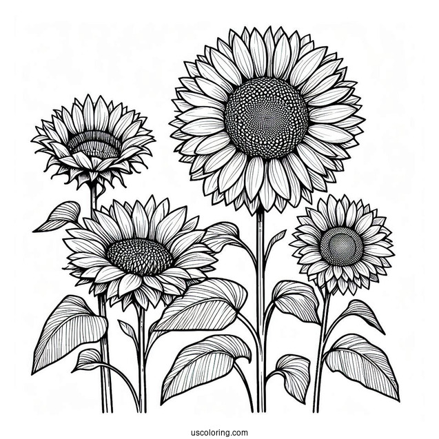 Tall Standing Sunflowers Coloring Sheet
