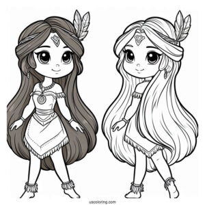 Chibi Pocahontas Coloring Page For Kids