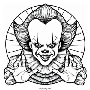 Grinning Pennywise Coloring Page For Kids