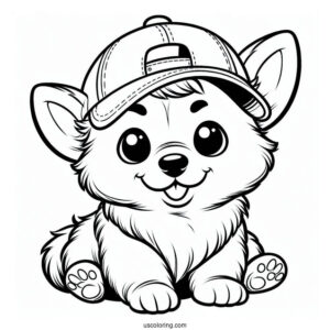 Cute Coloring Page Corgi Puppy Wearing A Cap