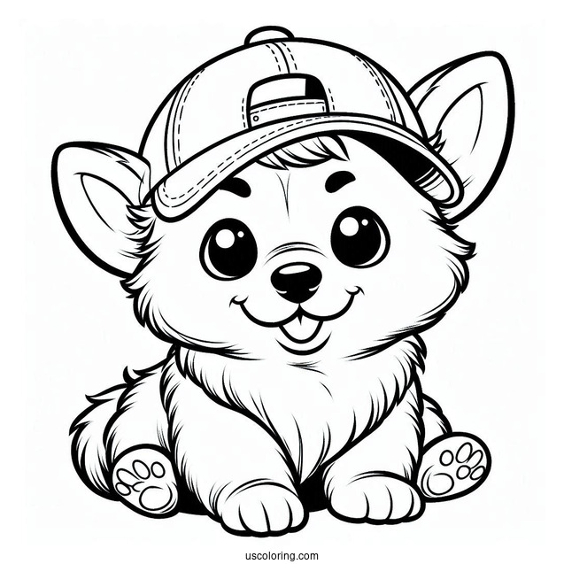 Cute Coloring Page Corgi Puppy Wearing A Cap