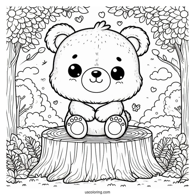 Cute Coloring Page Baby Bear Sitting On A Tree Stump