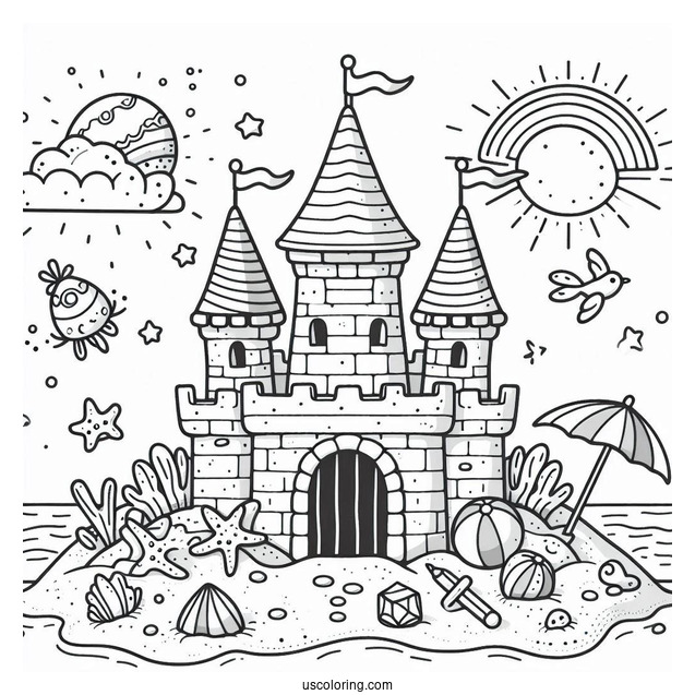 Cute Summer Coloring Page Of Sandcastle For Preschoolers
