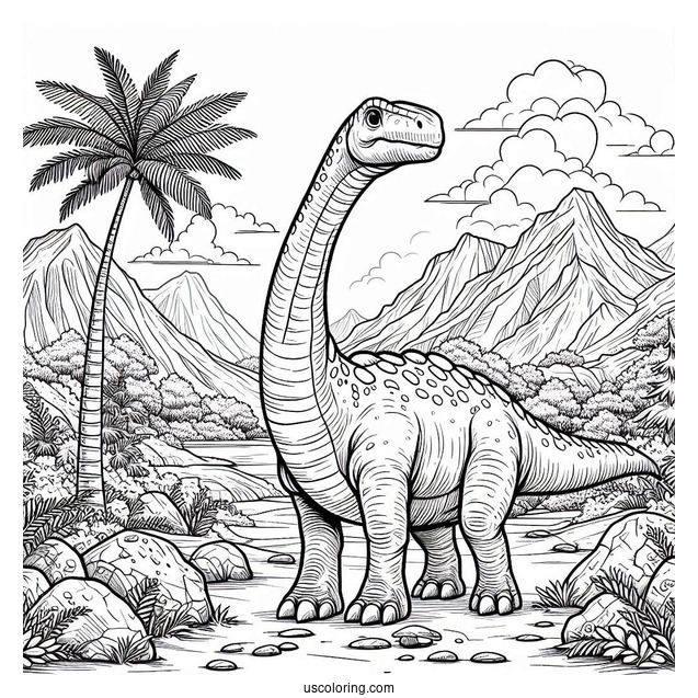 Diplodocus Dinosaur In Rocky Terrain Coloring Page