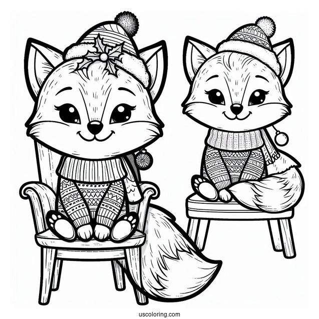 Smiling Fox In A Christmas Sweater Sitting On A Chair