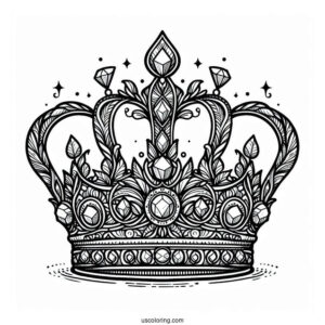 Intricate Crown With Gems Coloring Sheet