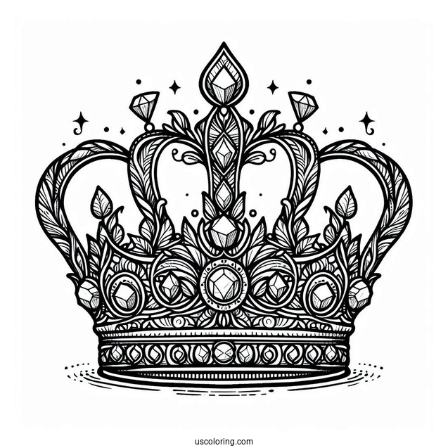 Intricate Crown With Gems Coloring Sheet