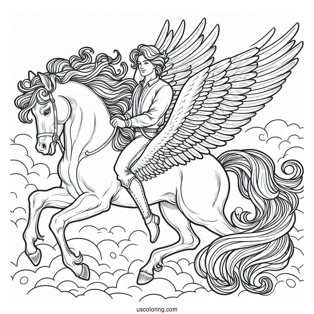 Men Flying On Pegasus Coloring Page