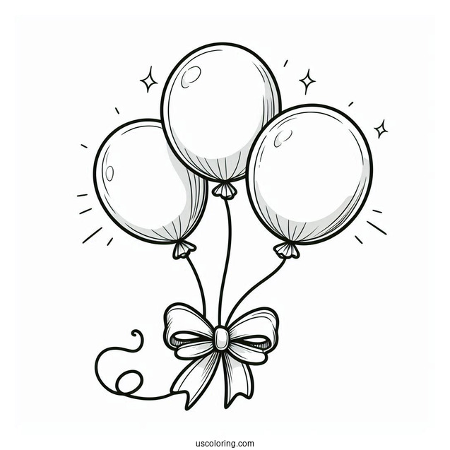 Three Balloons With a Ribbon To Color
