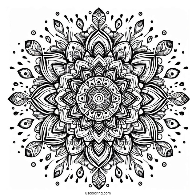 Rain Coloring Page Of Intricate Raindrop Mandala