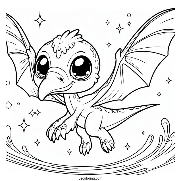 Cartoon Pterodactyl Coloring Page With Glimmering Eyes