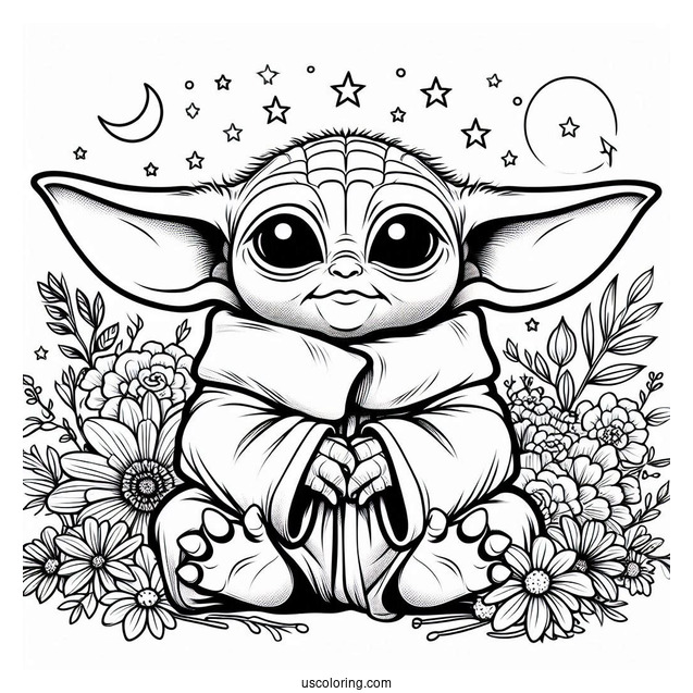 Detailed Baby Yoda Coloring Sheet