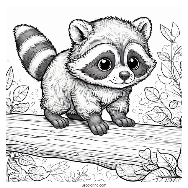Small Raccoon Coloring Page Balancing On A Ledge