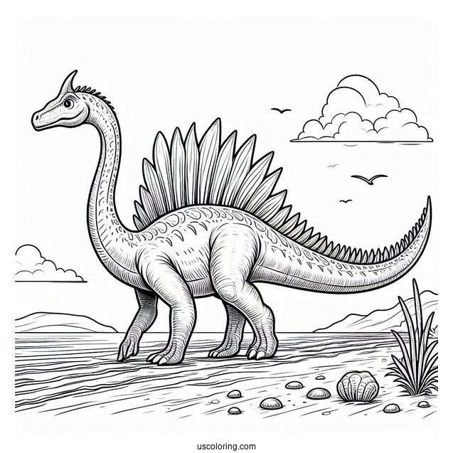 Spinosaurus Coloring Page Walking On The Shore For Kids